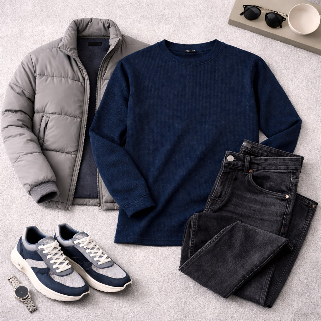 بلوز مردانه آستین بلند سرمه ای مدل Atra