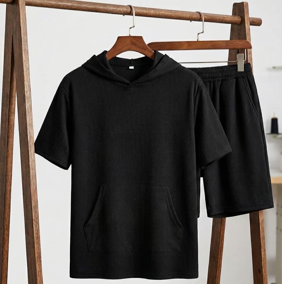 ست هودی و شلوارک مراکشی مردانه Morocco-مشکی